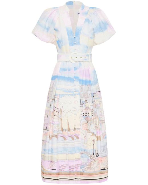 Rebecca Vallance White Parfait Landscape-print Midi Dress