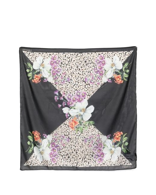 Twinset Gray Foulard With Floral Print