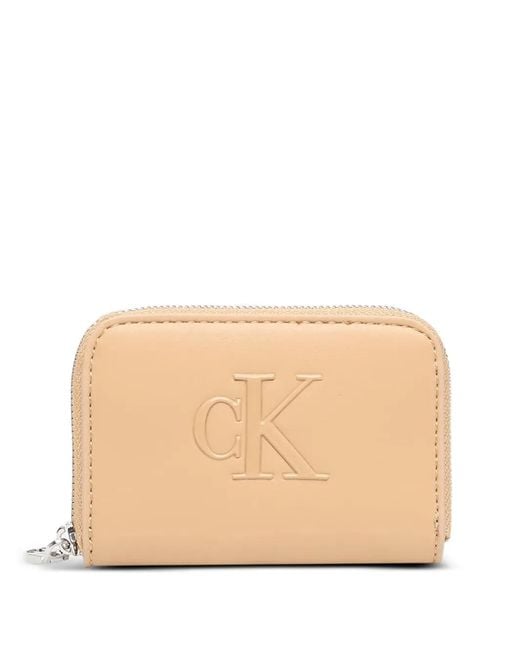 Calvin Klein Natural Portefeuille Zippé À Logo Embossé