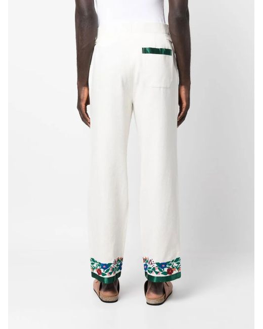 Bode White Embroidered-Hem Detail Trousers
