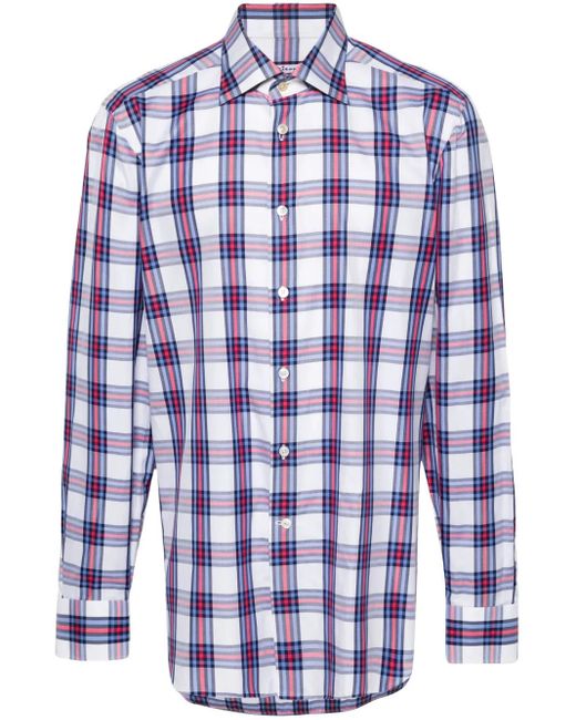 Kiton Blue Checked Cotton Shirt for men