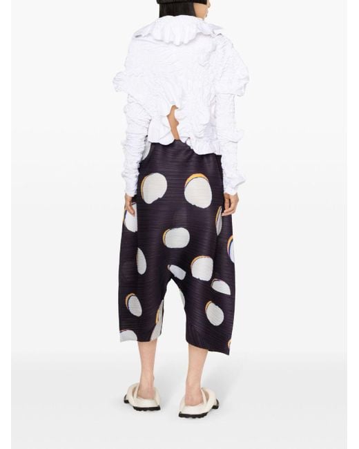 Pleats Please Issey Miyake Blue Bean Dots Drop-crotch Trousers