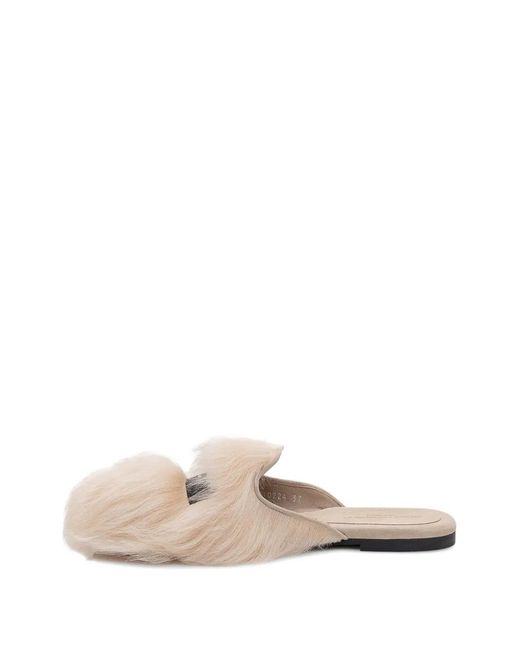 Dolce & Gabbana White Round-Toe Texture Mules