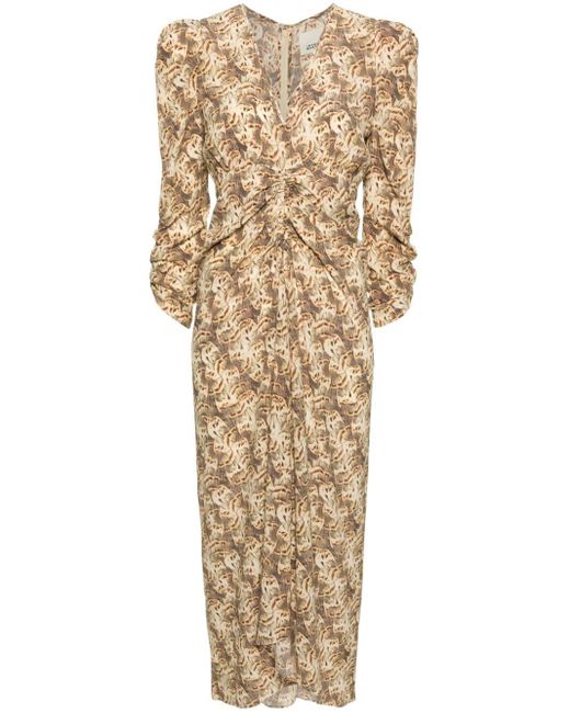 Isabel Marant Zijden Midi-jurk Met Ruches in het Natural