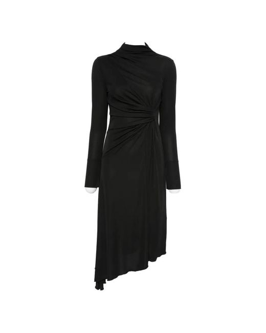 ERMANNO FIRENZE Black Draped Asymmetric Midi Dress