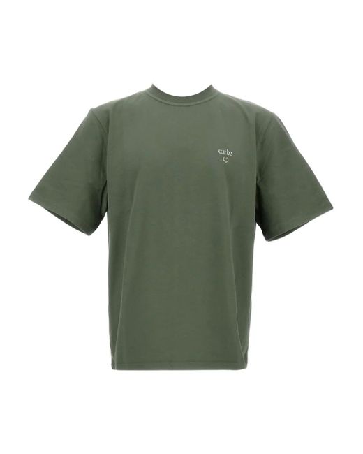 Arte' Green Embroidered-Logo Cotton T-Shirt for men
