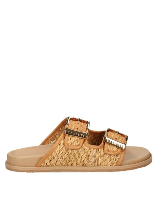 Casadei Brown Birky Woven Double-Buckle Sandals