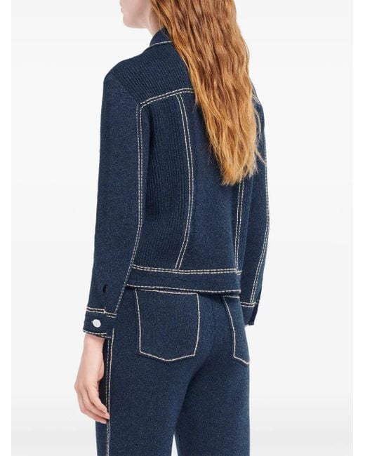 Barrie Blue Contrast-Stitch Knitted Jacket