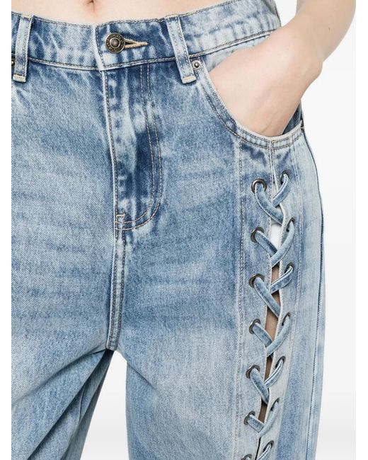 ViCOLO Blue Lace-Up Buttoned Jeans