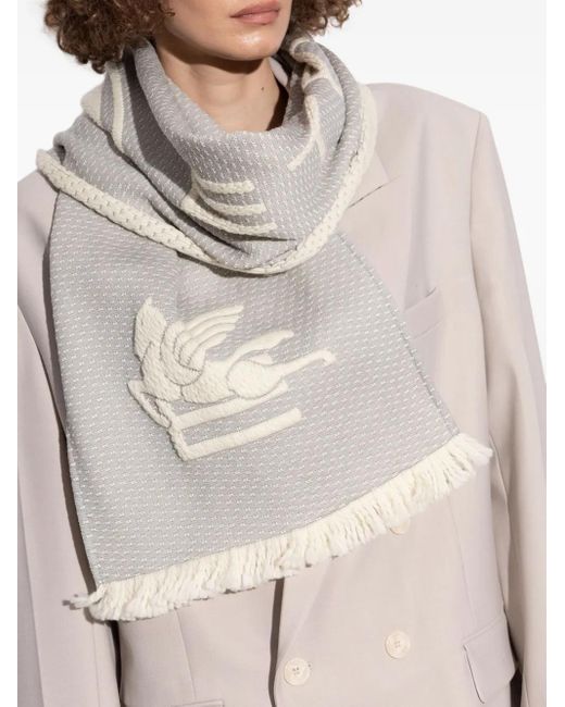 Etro White Embroidered Scarf