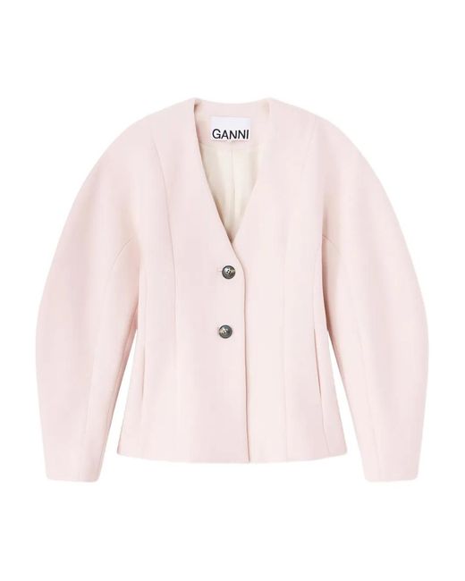 Ganni Pink Buttoned V-Neck Jacket