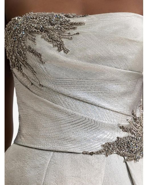 Gemy Maalouf Strapless Beaded Corset Gown in Gray