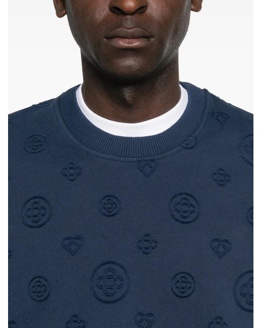 Casablanca Blue All-Over-Pattern Round-Neck Sweatshirt for men