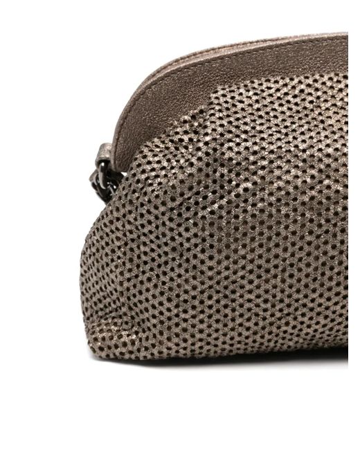 Reptile's House Brown Perforierte Umhängetasche aus Lammleder