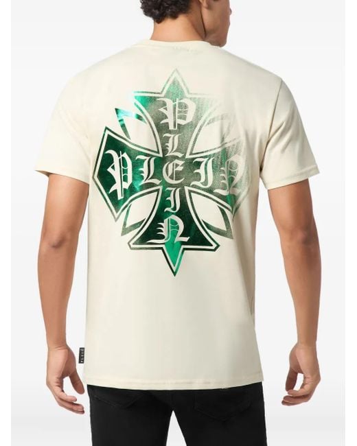 メンズ Philipp Plein クレスト ラウンドネック Tシャツ Natural
