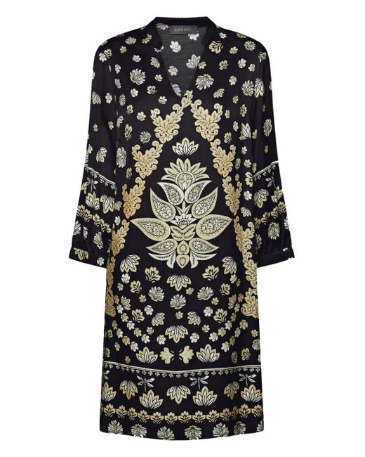 Elena Miro Black Paisley-Print V-Neck Mini Dress