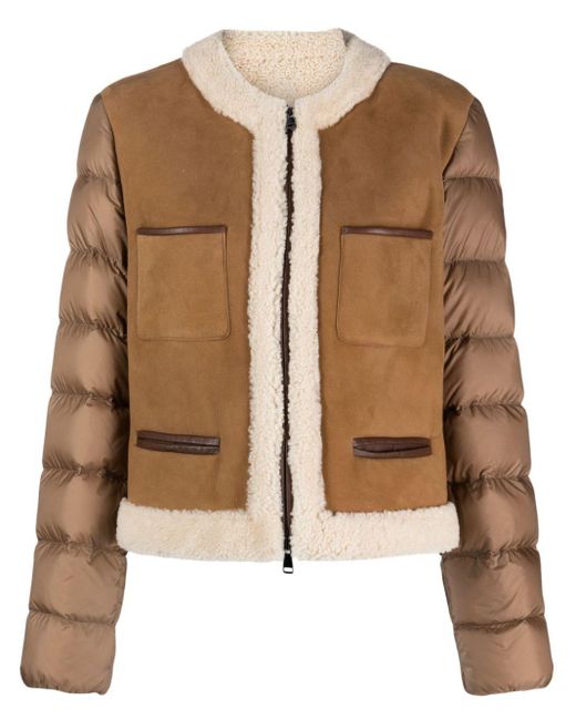 Moncler Brown Panelled Padded Suede Bomber Jacket