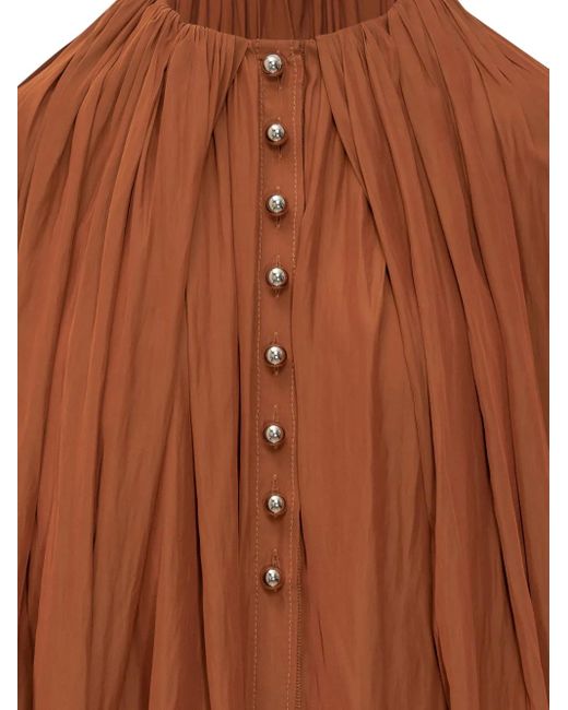 Lanvin Brown Cotton Pleated Dress