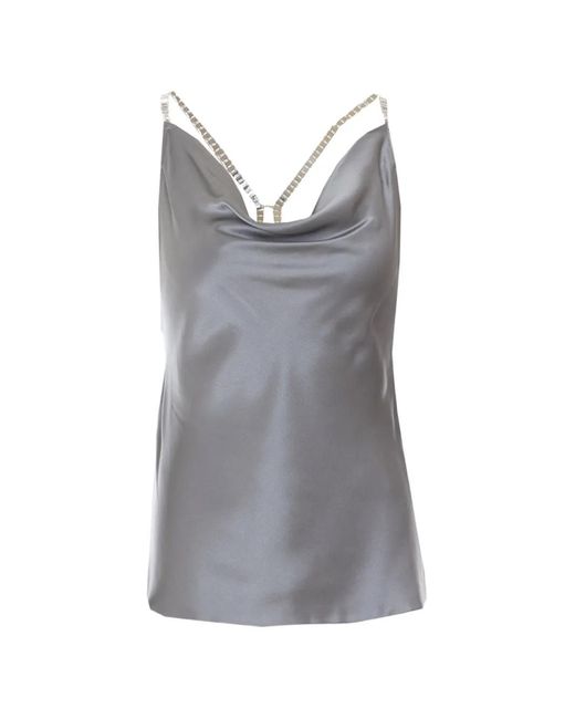 Patrizia Pepe Gray Silk Top With Jewel Detail