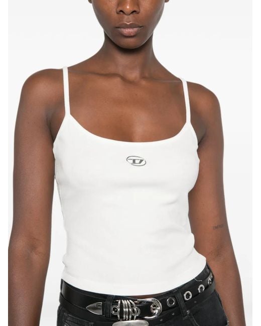 DIESEL White Logo-Plaque Ribbed-Knit Top