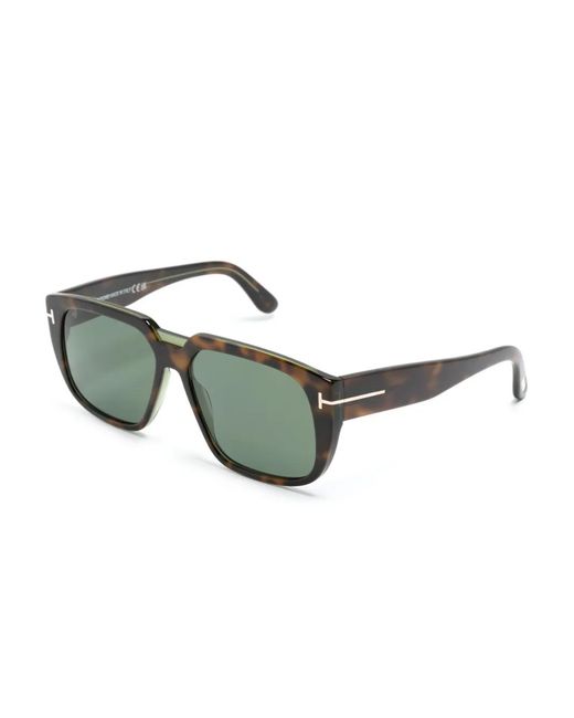 Tom Ford Green Tortoiseshell-Effect Square-Frame Sunglasses