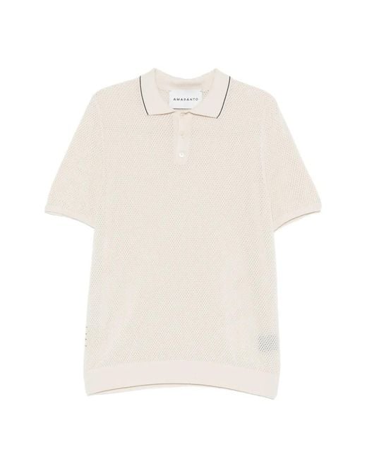 Amaranto White Perforated-Knit Polo Shirt for men