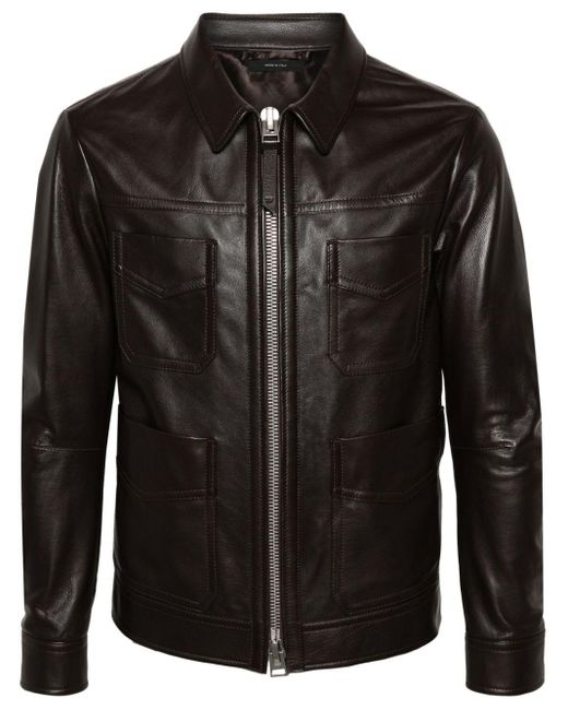 Tom Ford Black Four-Pocket Leather Jacket for men