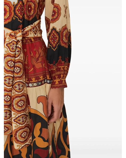 Farm Rio Red Ainka Tiles Belted Dress
