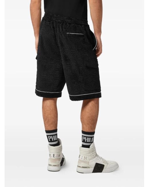 Philipp Plein Black Monogram-Pattern Shorts for men