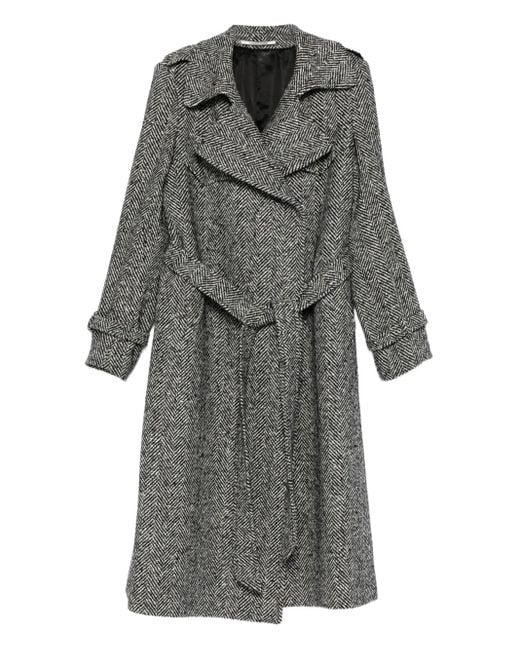 Tagliatore Gray Herringbone-Pattern Belted Coat