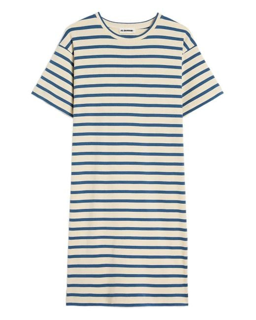 Jil Sander Gray Cotton Crew-Neck Dress