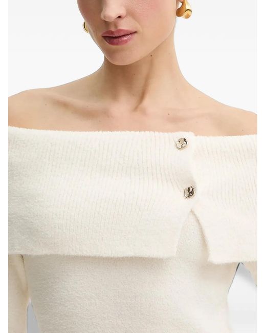 Morgan White Off-Shoulder Button-Detail Mini Dress