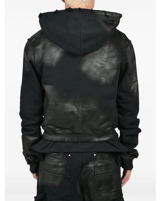 FILTH Black Waxed Distressed-Effect Zip-Up Hoodie for men