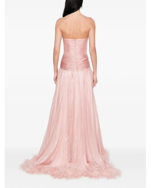 IRIS SERBAN Pink Mikael Feather-Trim Maxi Dress