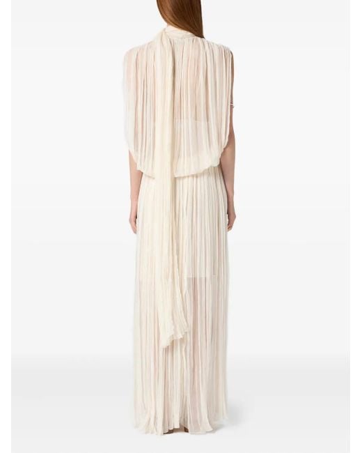 Blumarine White Pleated Sleeveless Maxi Dress