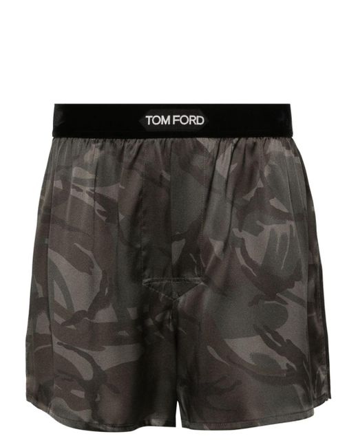 Tom Ford Black Camouflage-pattern Silk Boxer Briefs for men