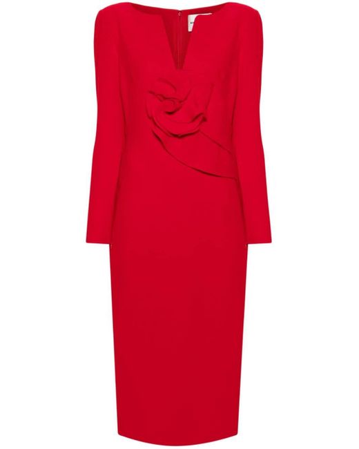 Roland Mouret Red Floral-appliqué Wool Dress
