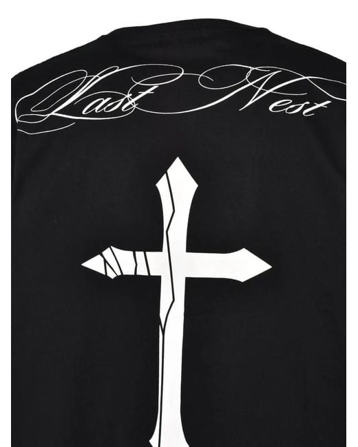 LAST NEST Black Cracked Cross Logo Graphic-Print T-Shirt for men