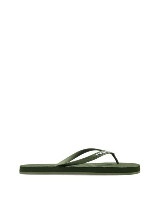 DSquared² Green Logo Flip Flops for men
