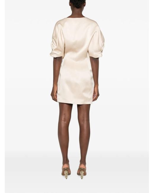 Raquel Diniz Natural Anastasia Button-Detail V-Neck Mini Dress