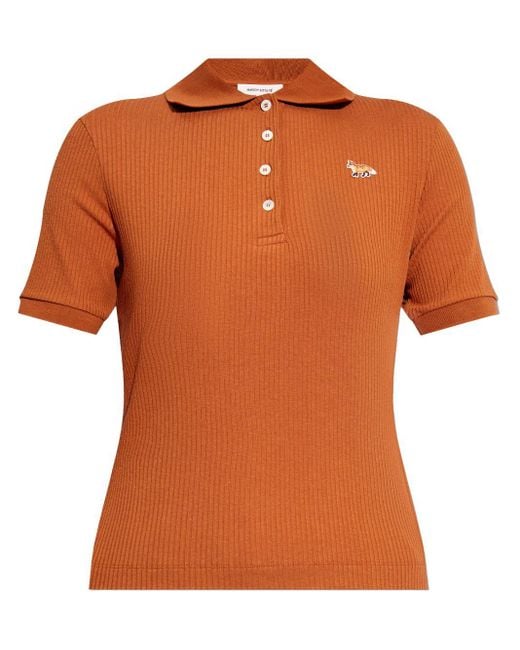 Maison Kitsuné Orange Baby Fox Ribbed Polo Shirt