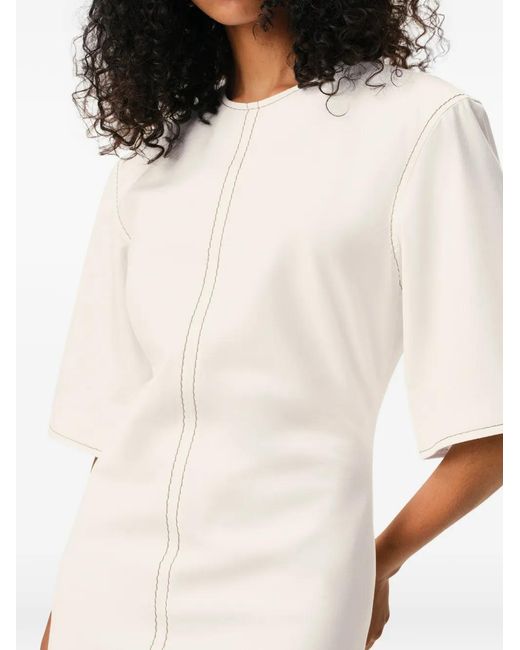AMI White Cotton Long Fitted Dress