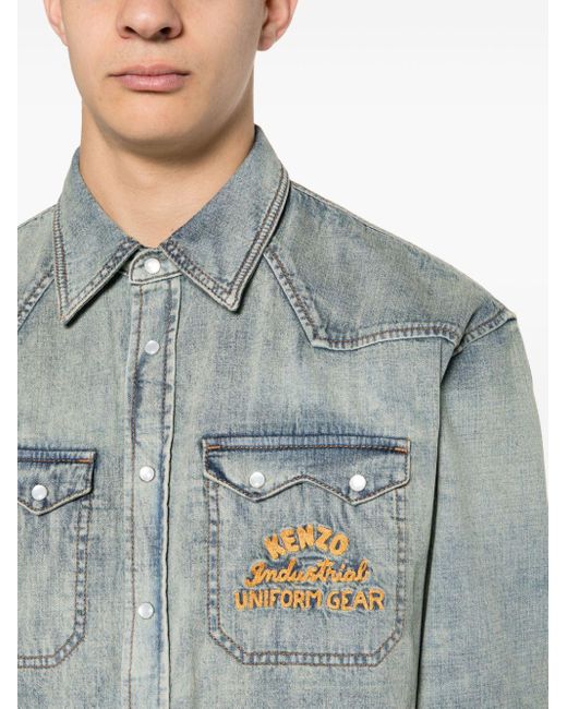 Chemise en jean à logo brodé KENZO pour homme en coloris Gray