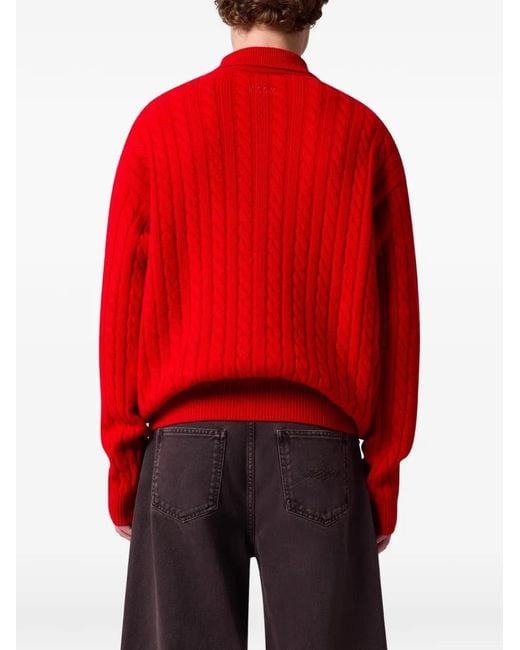 MSGM Red Cable-Knit Polo Shirt for men