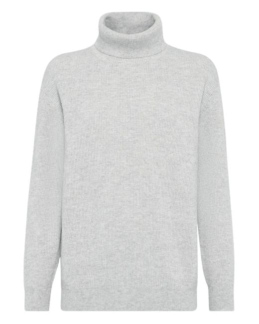 Brunello Cucinelli White Kaschmirpullover Mit Rollkragen