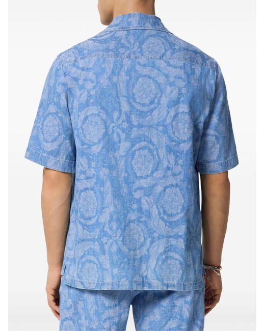 Versace Blue Barocco Chambray Denim Shirt for men