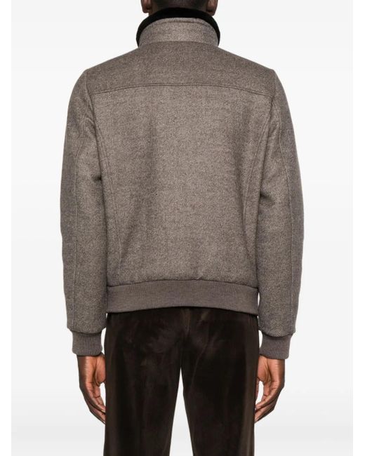 Moorer Brown Shearling-Collar Zip-Front Jacket for men