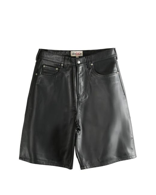 Stussy Black Leather Shorts for men