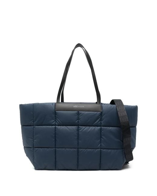 VEE COLLECTIVE Blue Porter Marché Quilted-Design Tote Bag