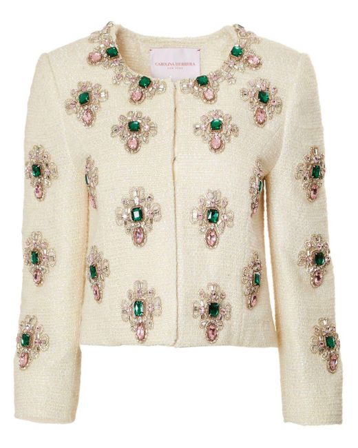 Carolina Herrera Natural Crystal-embellished Tweed Jacket
